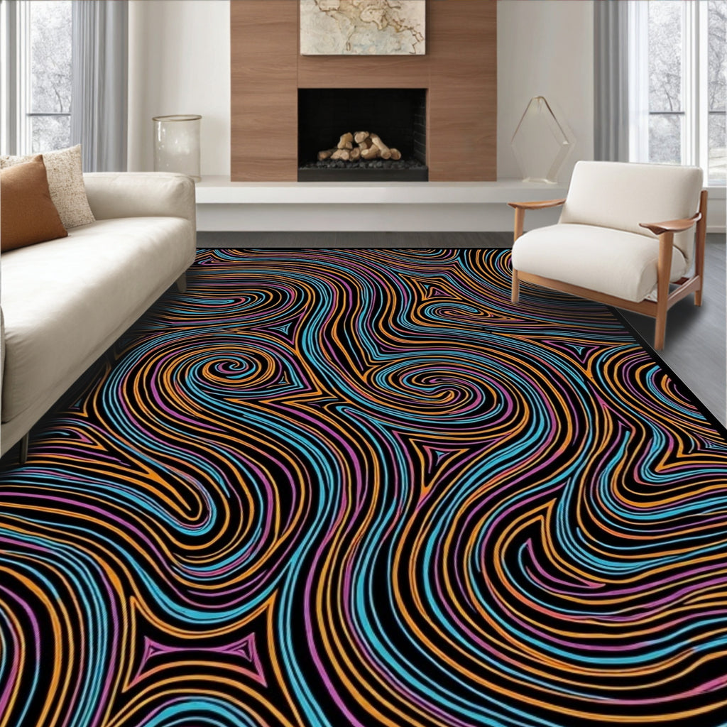 Abstract Swirls In Vibrant Colors Rug