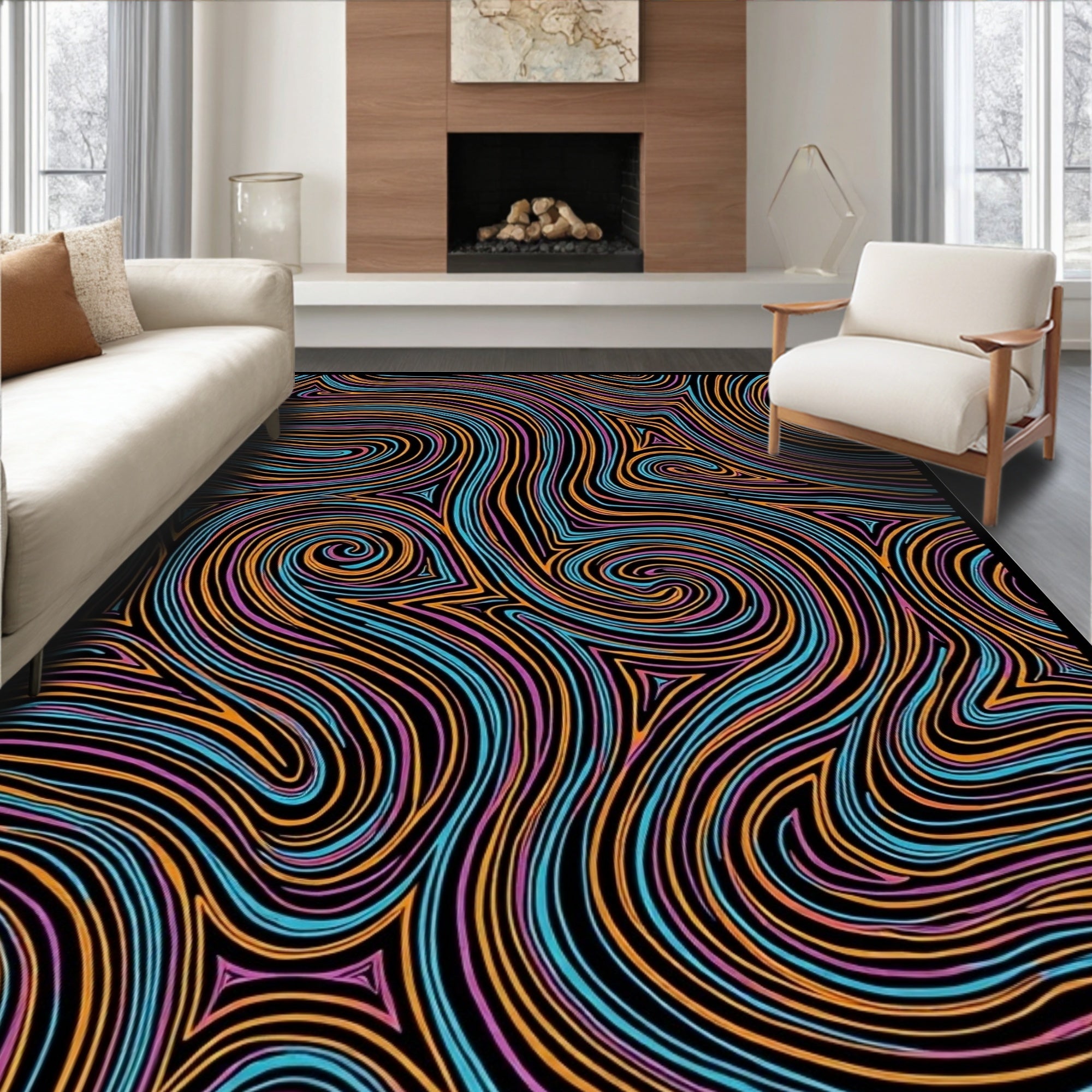 Abstract Swirls In Vibrant Colors Rug