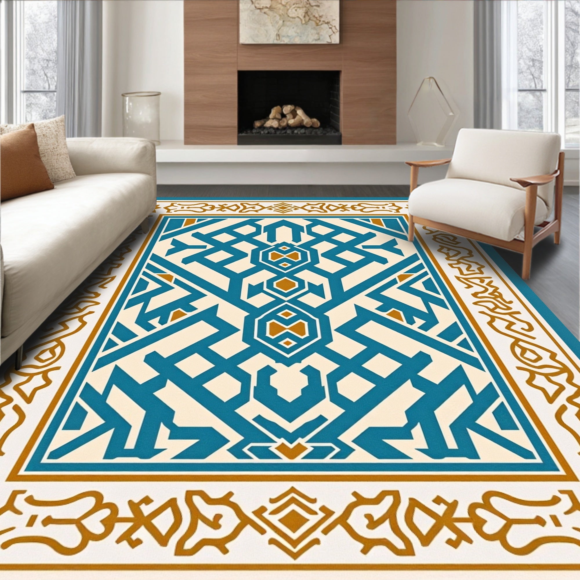 Intricate Geometric Medallion Design Rug
