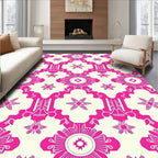 Ornate Pink Floral Geometric Pattern Rug