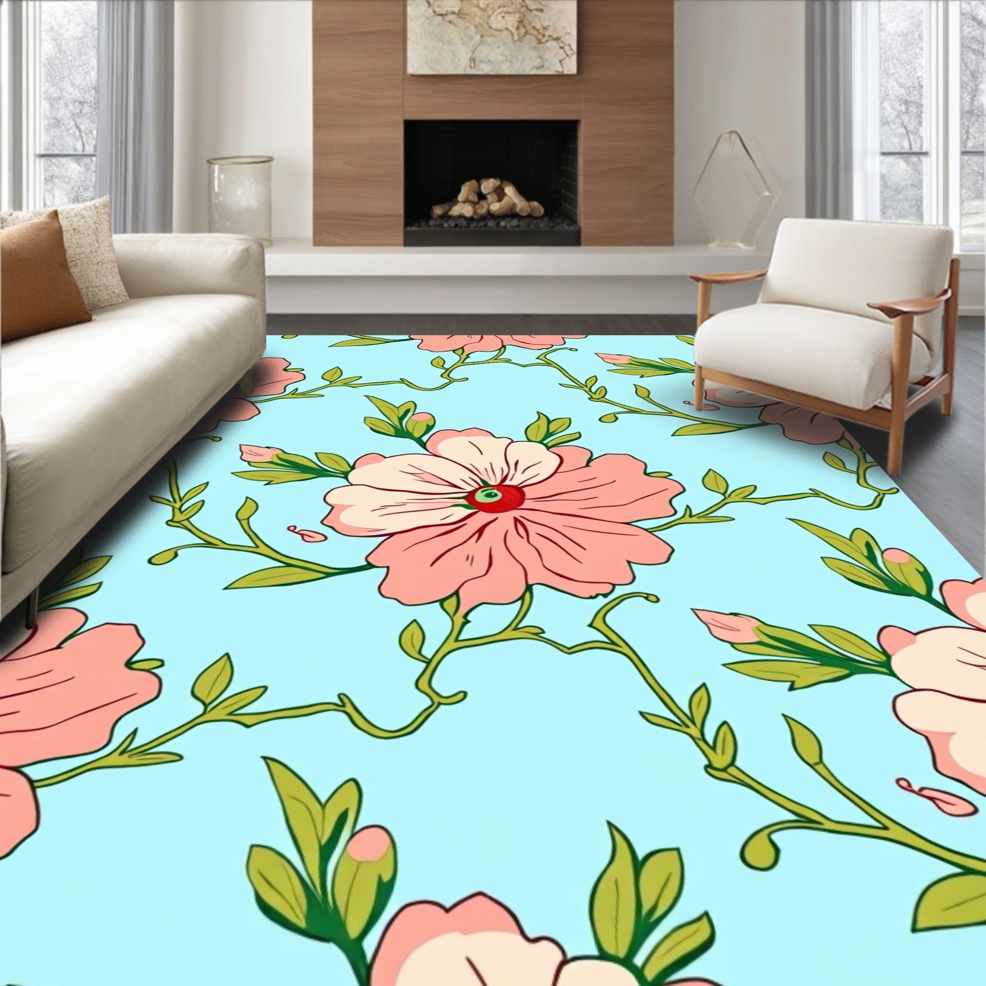 Blossom Vine Pastel Pattern Rug