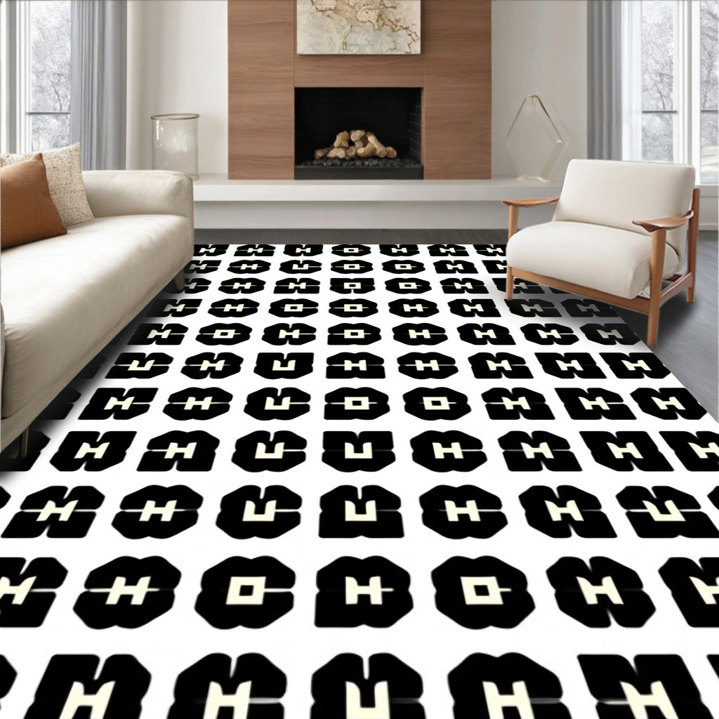 Abstract Black White Geometric Pattern Rug