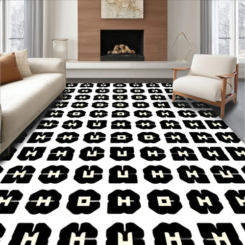 Abstract Black White Geometric Pattern Rug