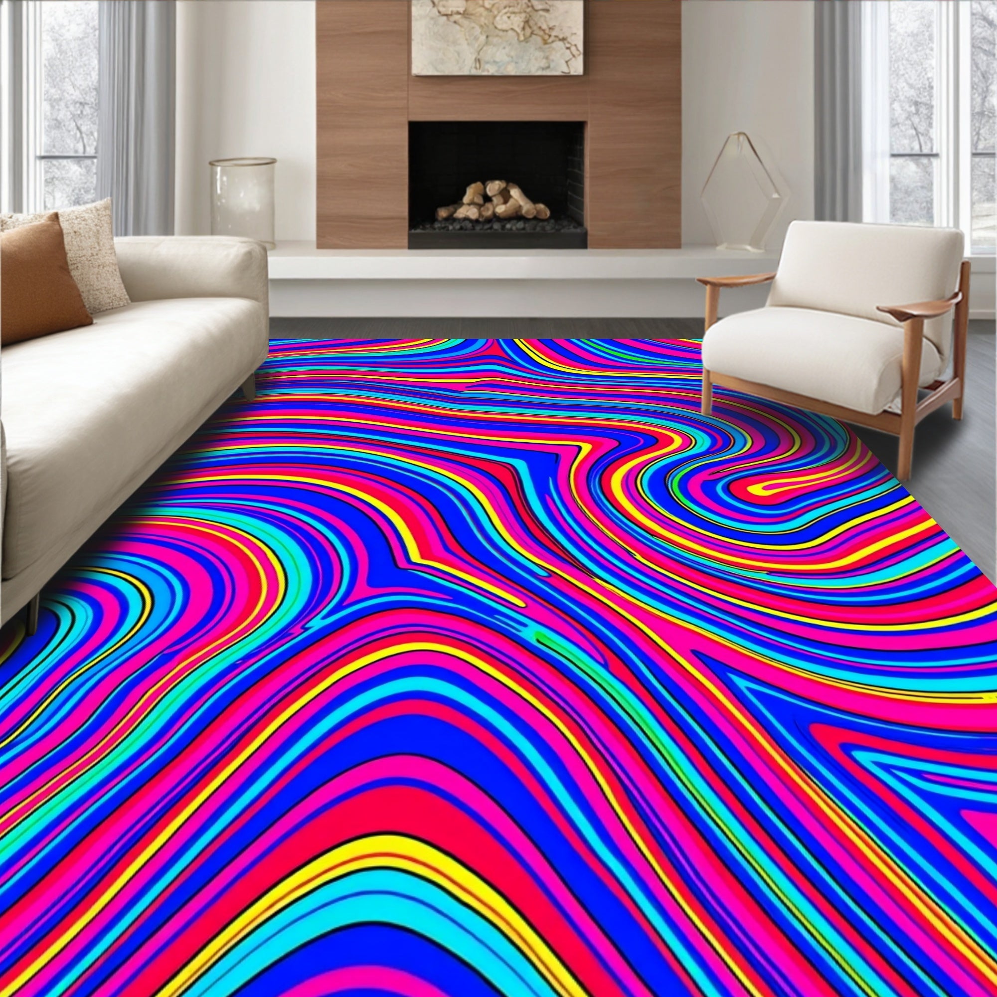 Vibrant Swirl Neon Abstract Pattern Rug