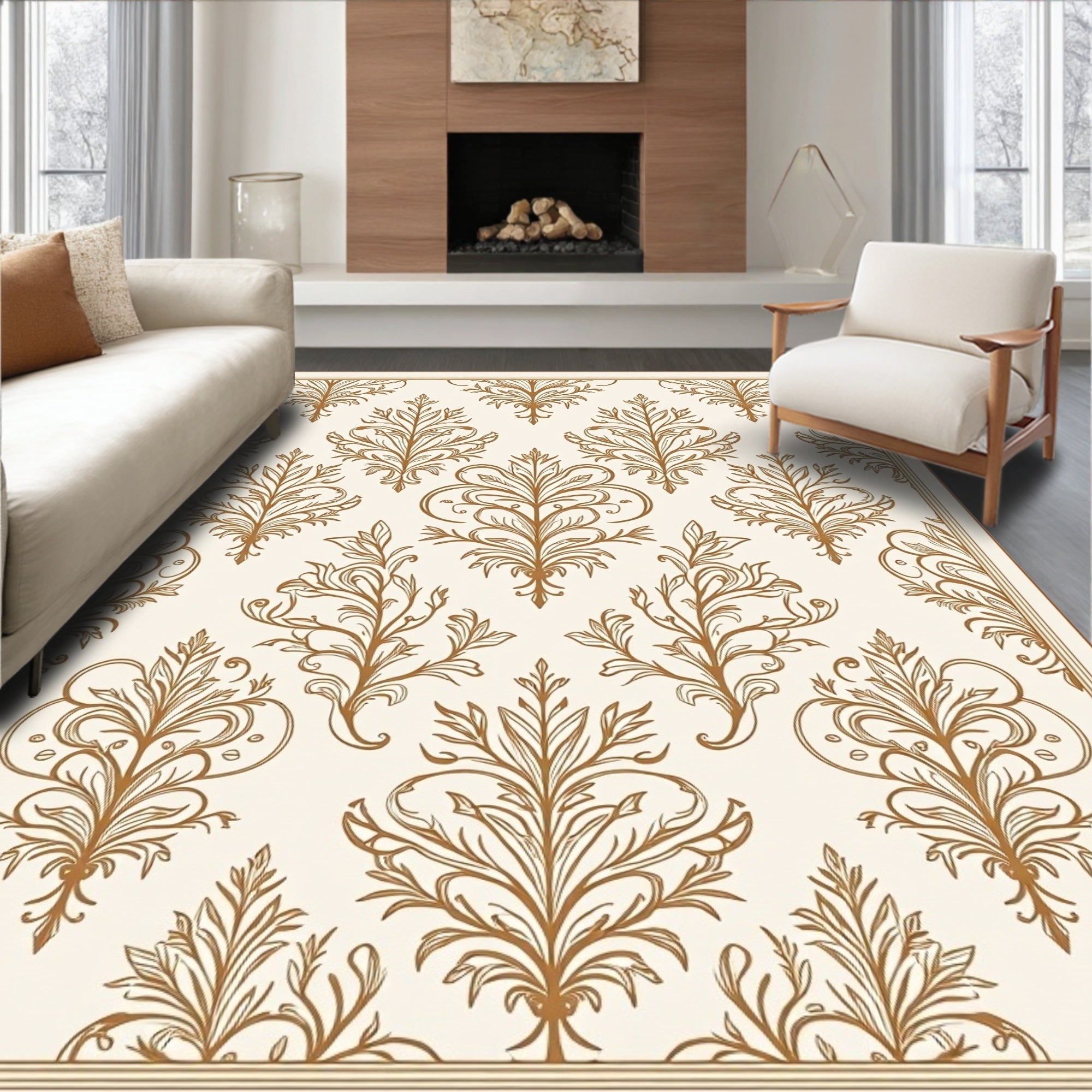 Ornate Floral Damask Pattern Rug