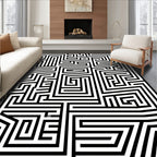 Black White Maze Pattern Rug