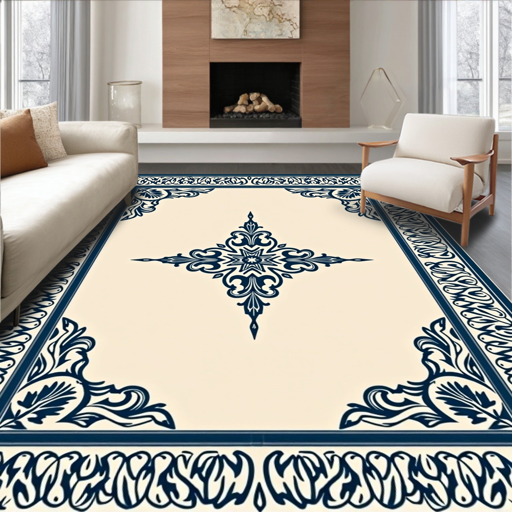 Ornate Floral Border and Center Star Rug