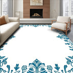 Classic Teal Floral Swirl Border Rug
