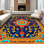Vibrant Floral Scrollwork Mandala Rug