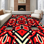 Bold Red Black Abstract Geometric Art Rug