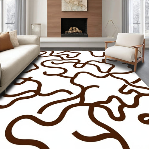 Abstract Brown Line Art Pattern Rug