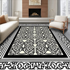 Ornate Black Ivory Geometric Design Rug