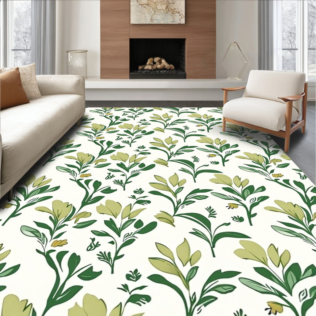 Green Floral Botanical Vine Pattern Rug