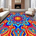 Vibrant Geometric Sunburst Mandala Rug