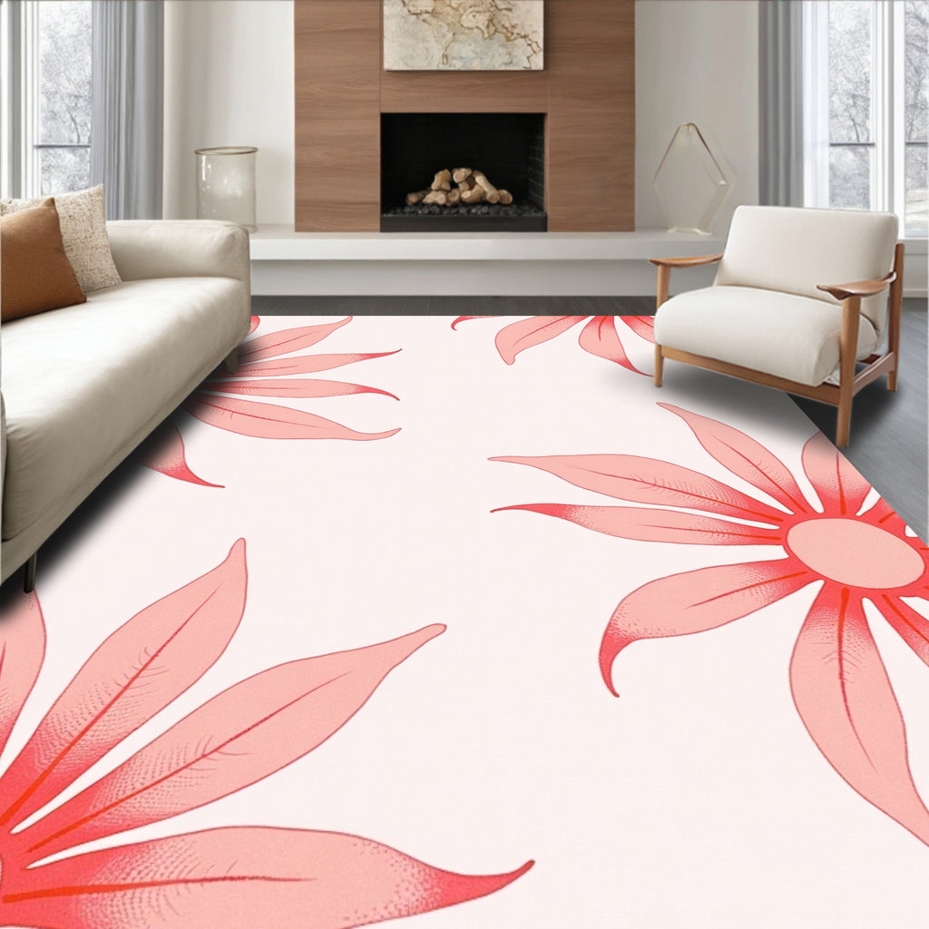 Coral Sunburst Floral Pattern Rug
