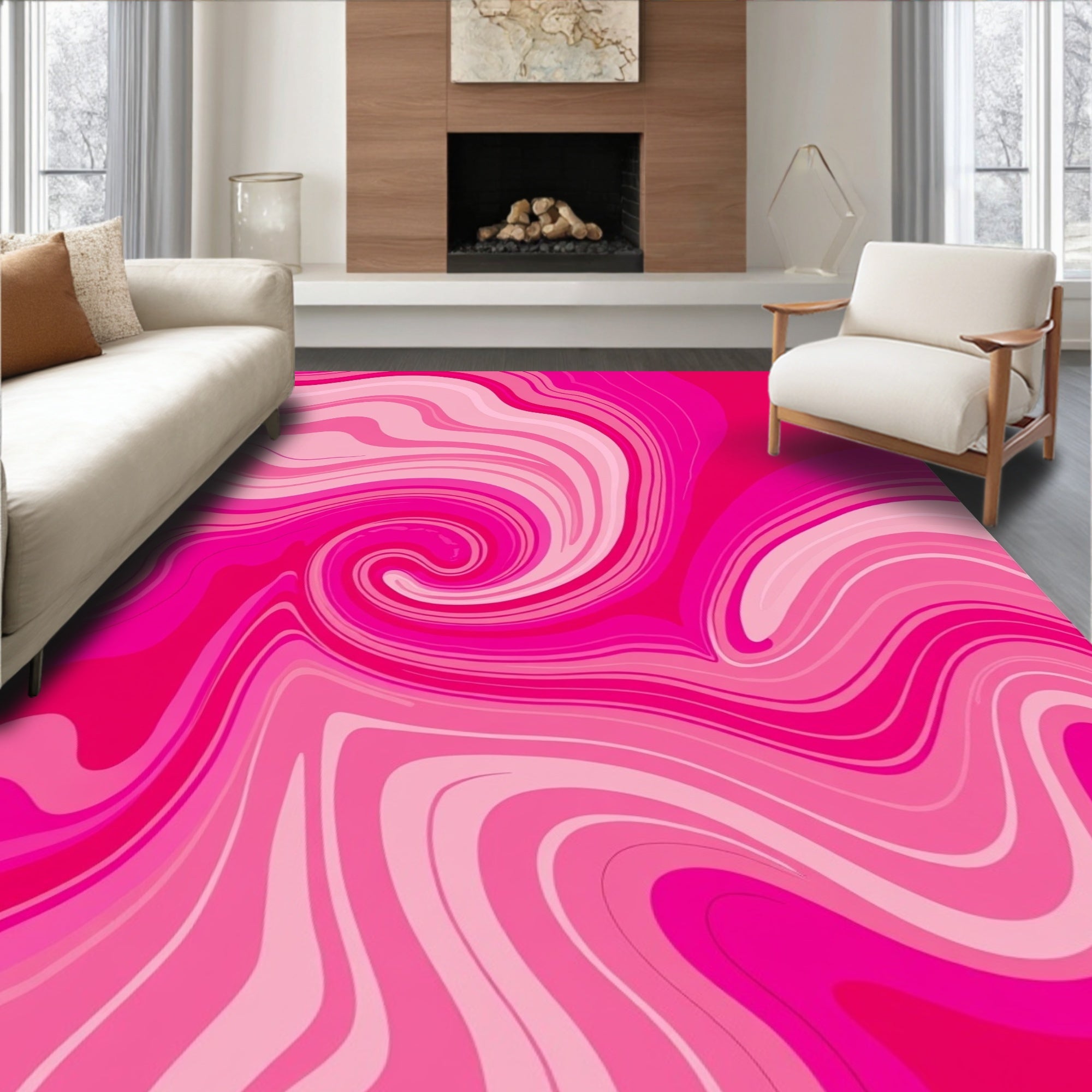 Vibrant Pink Swirl Abstract Design Rug