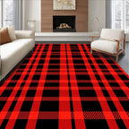 Bold Red Black Plaid Pattern Rug