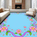 Pink flowers and purple ribbon border Rug