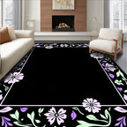 Purple Lavender Floral Leaf Frame Rug