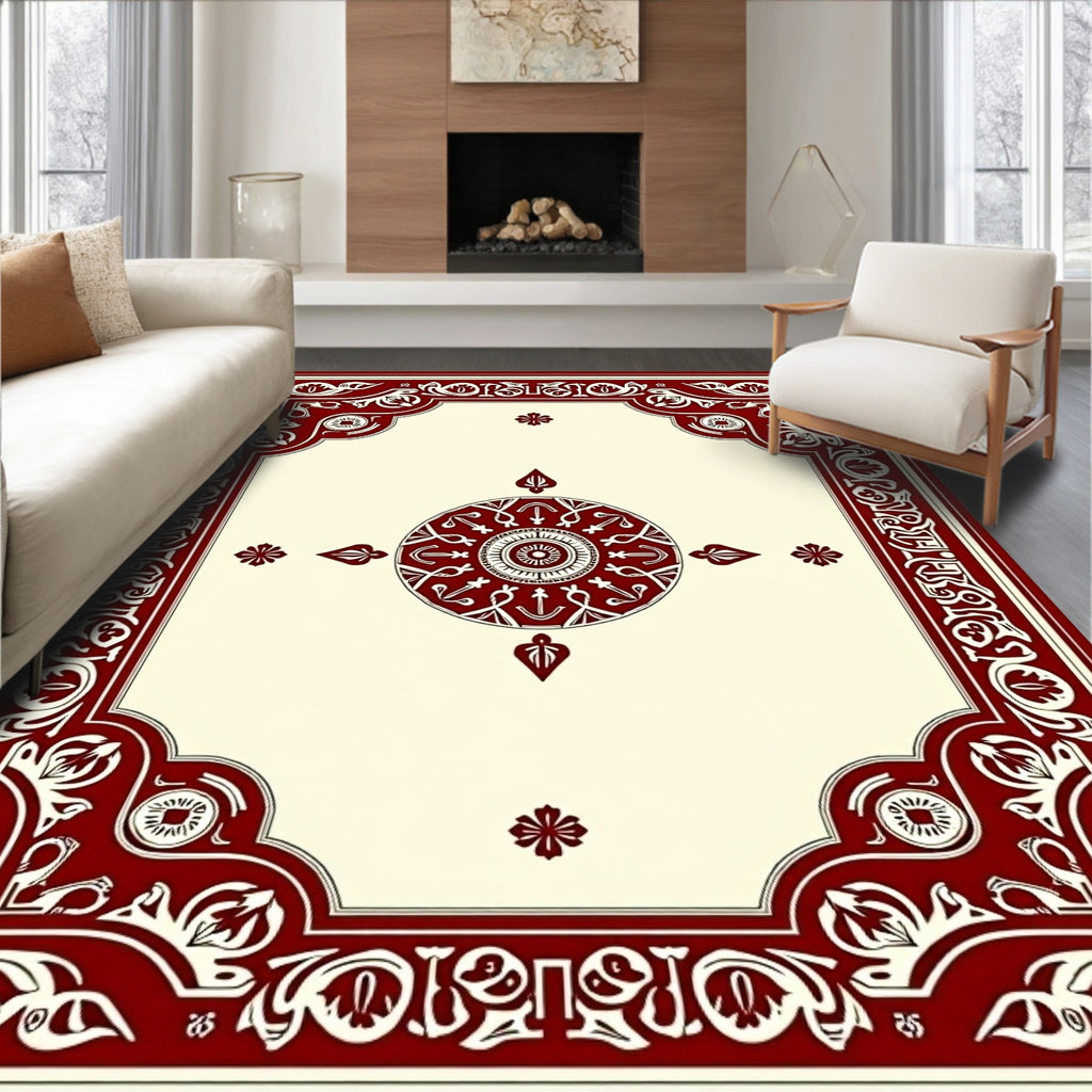 Ornate Red and Cream Medallion Pattern Rug