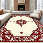 Ornate Red and Cream Medallion Pattern Rug
