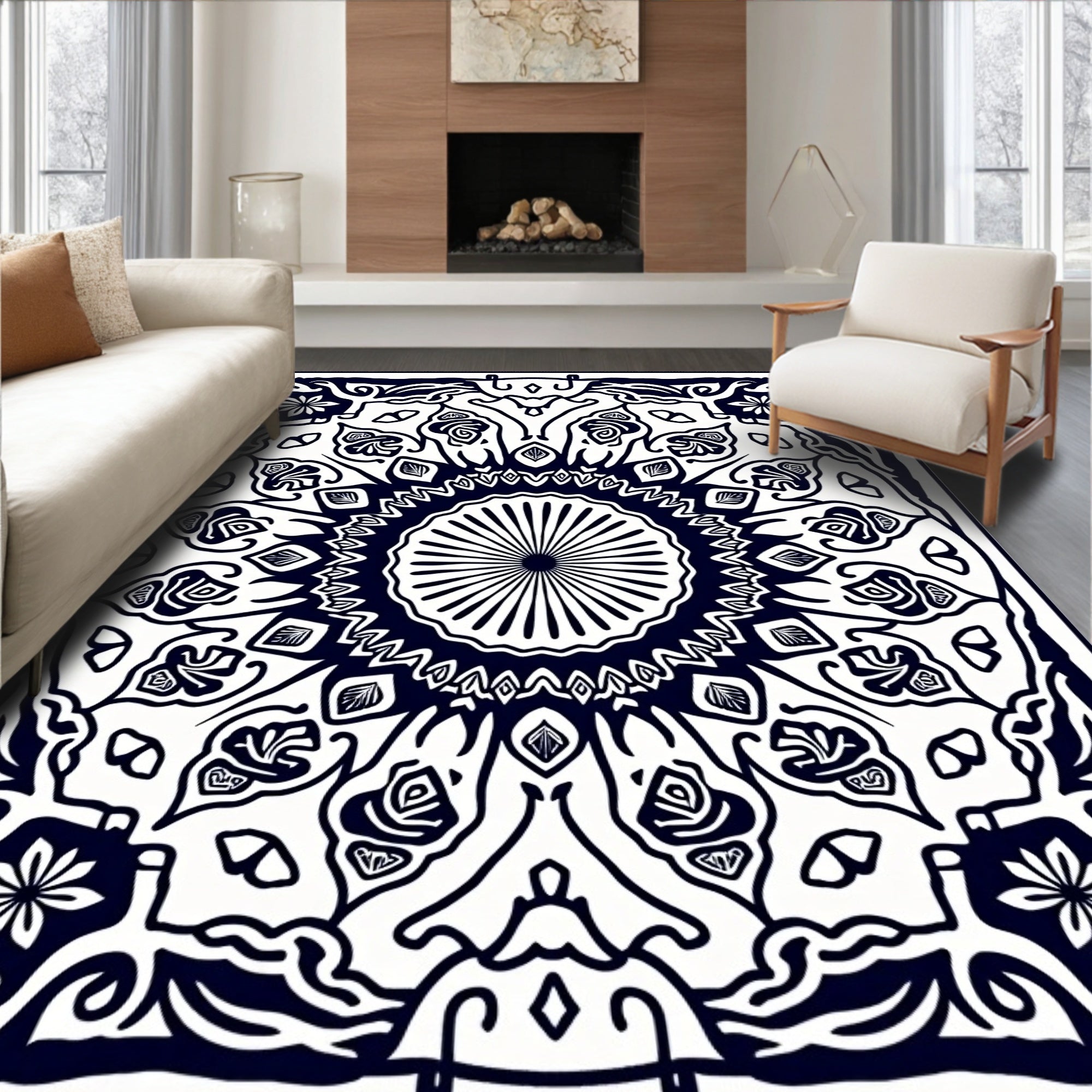 Elegant Mandala Floral Patterned Rug