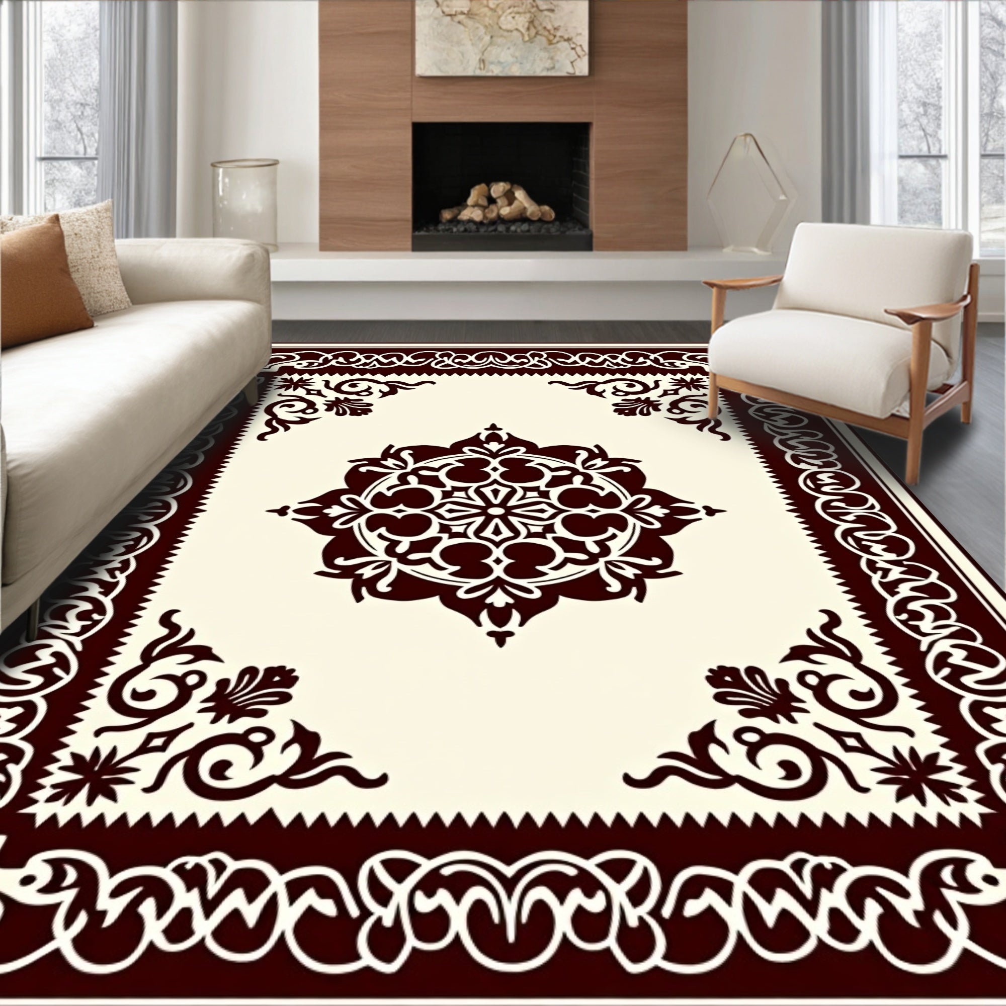 Classic Detailed Floral Border Design Rug