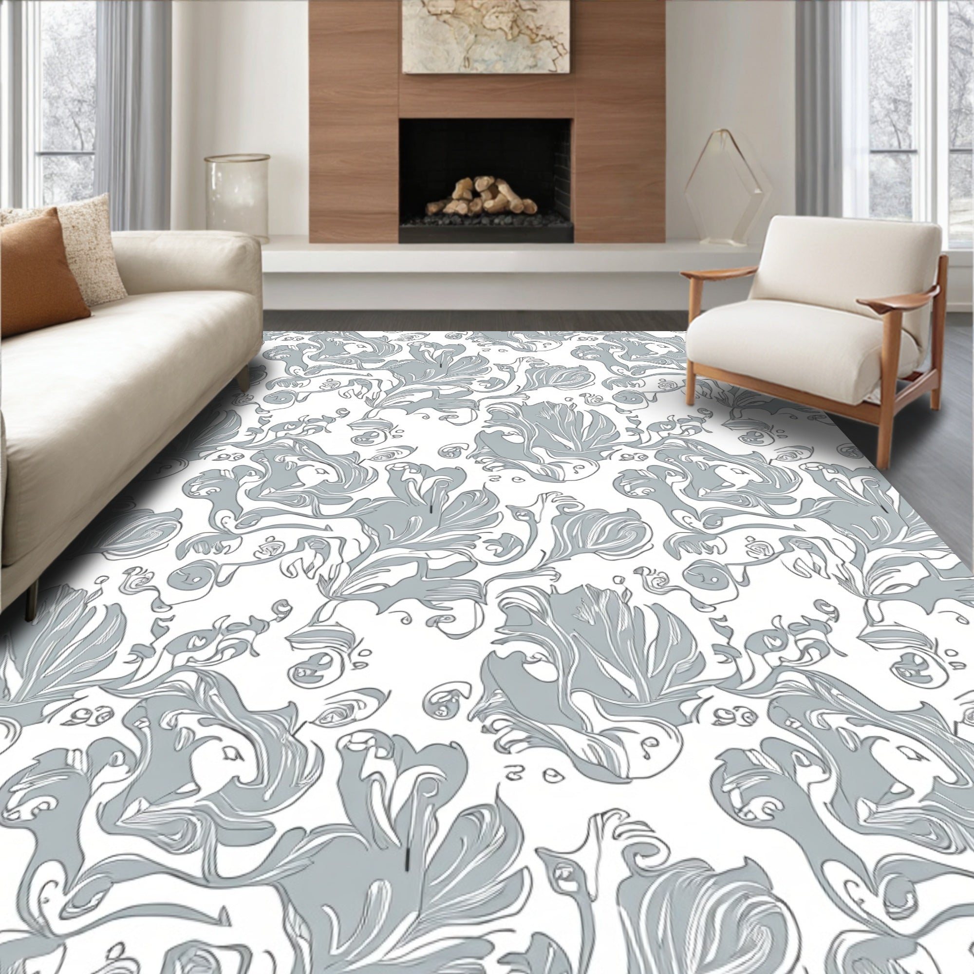 Elegant Floral Swirl Pattern Rug