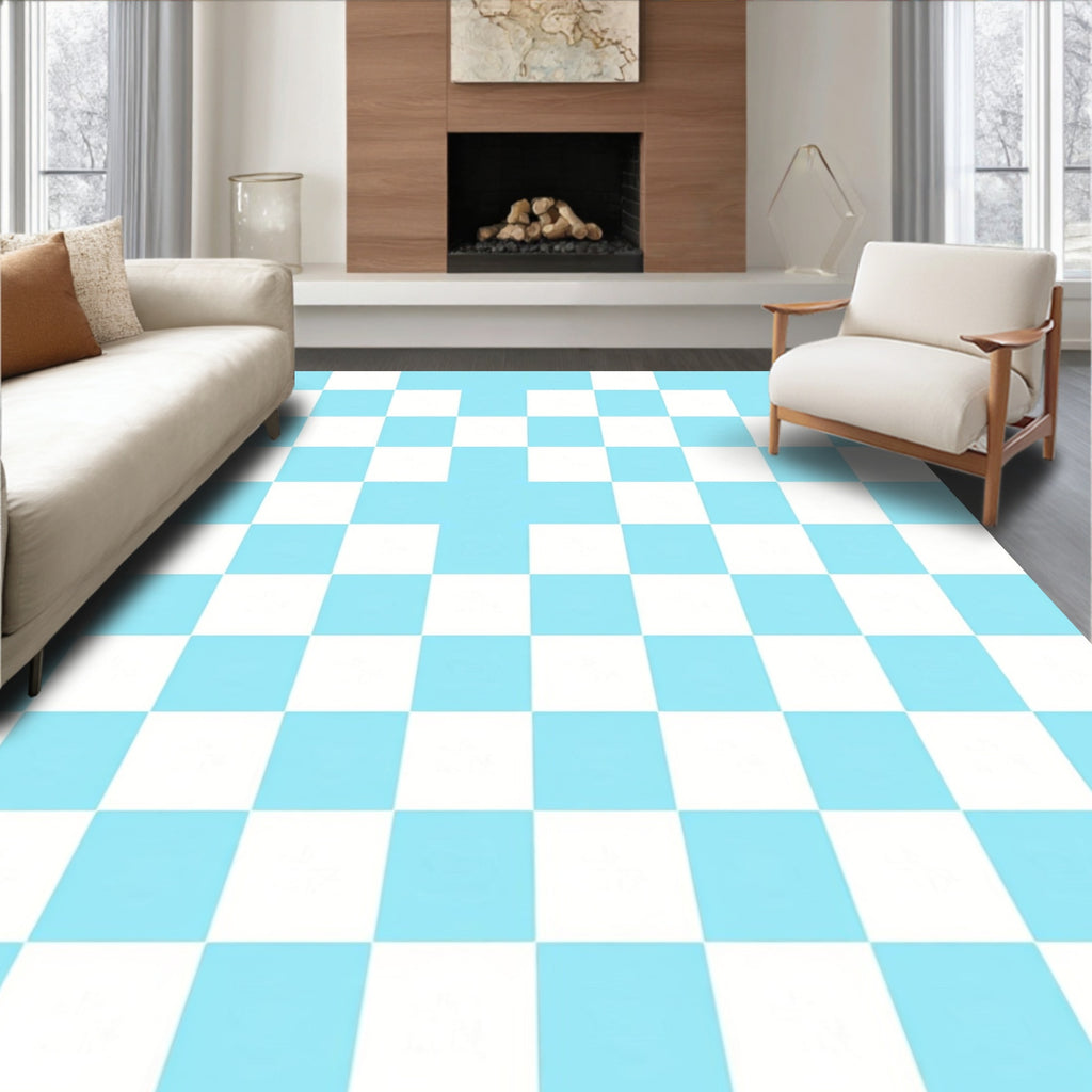 Checkerboard Pattern Sky Blue Squares Rug