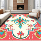 Coral Pink Teal Floral Medallion Rug
