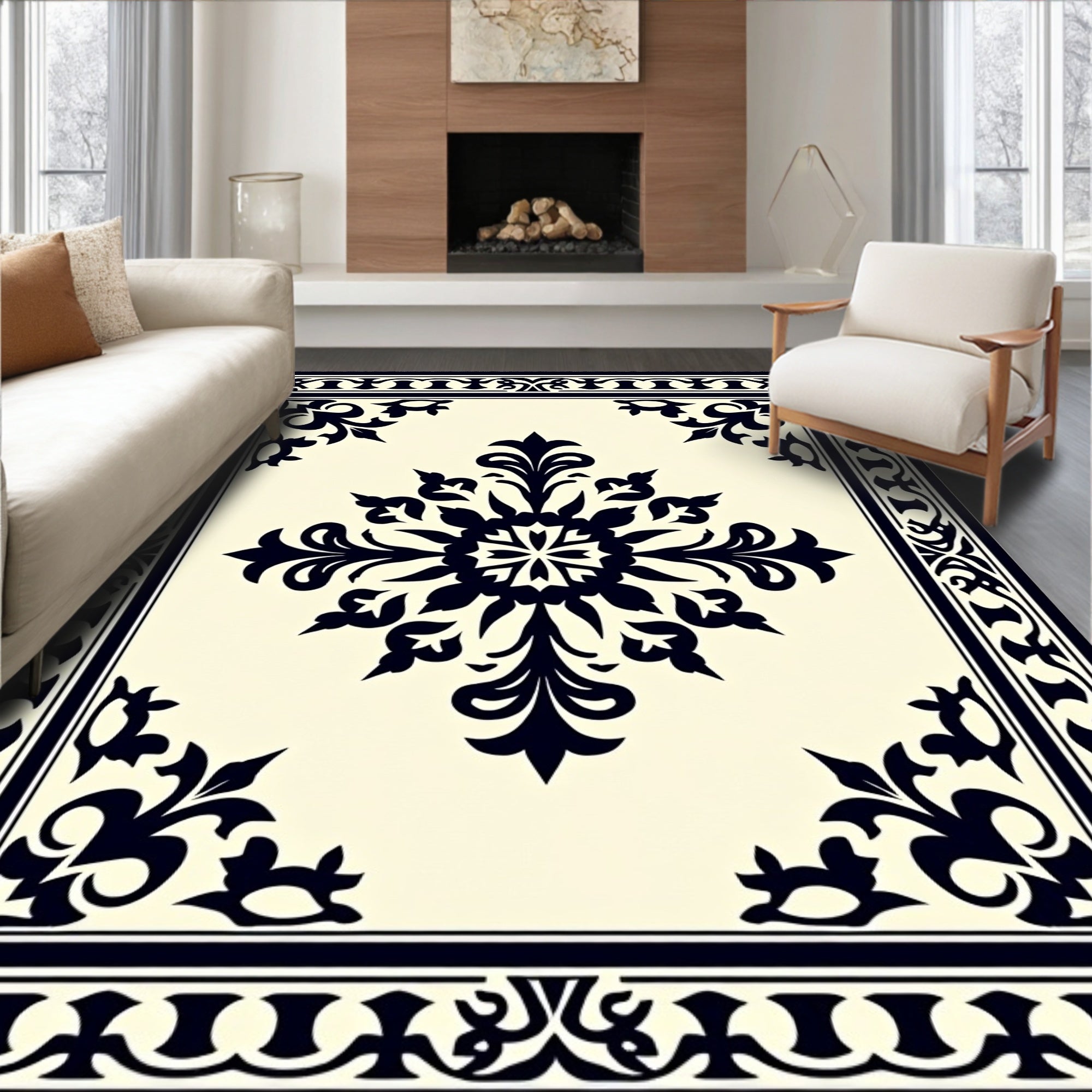 Classic Scrollwork Floral Centerpiece Rug