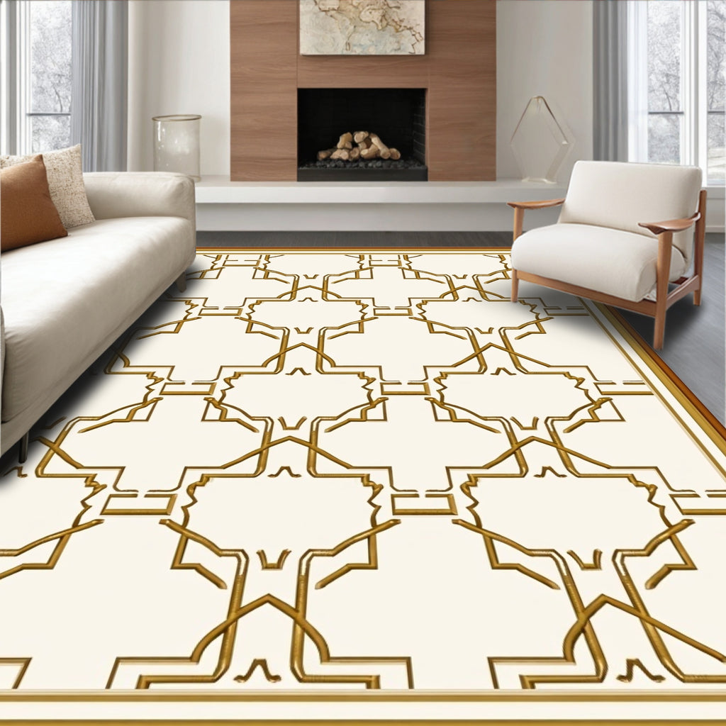 Gold Geometric Arabesque Pattern Rug