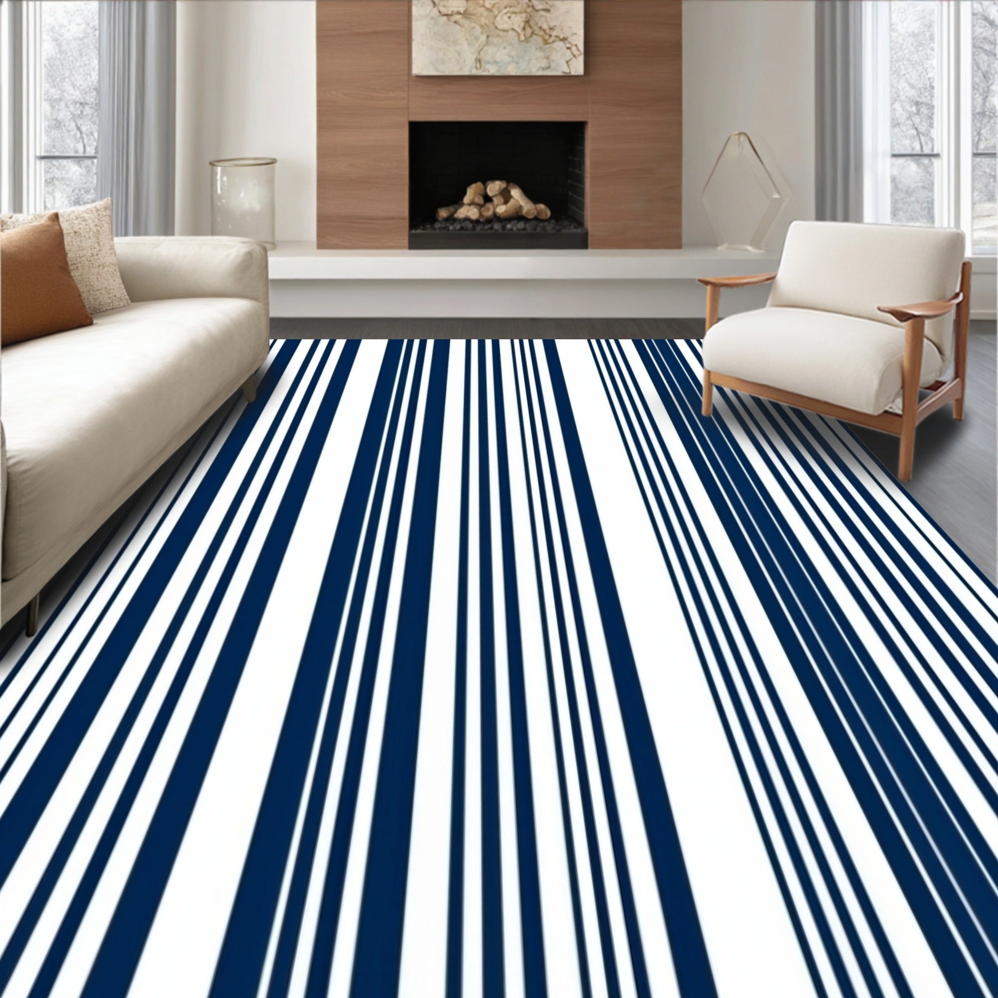 Classic Vertical Striped Navy Rug