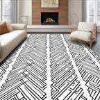 Black White Geometric Maze Pattern Rug