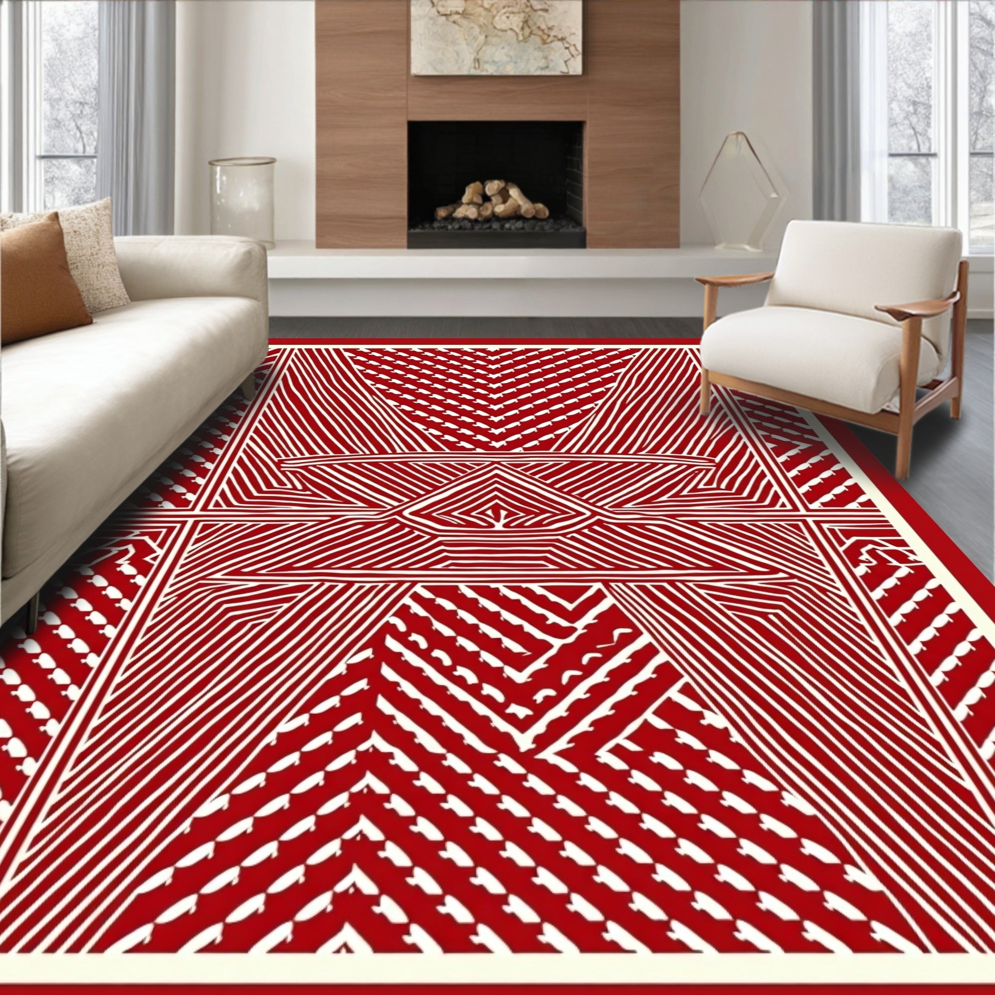 Bold Red Diamond Pattern Design Rug