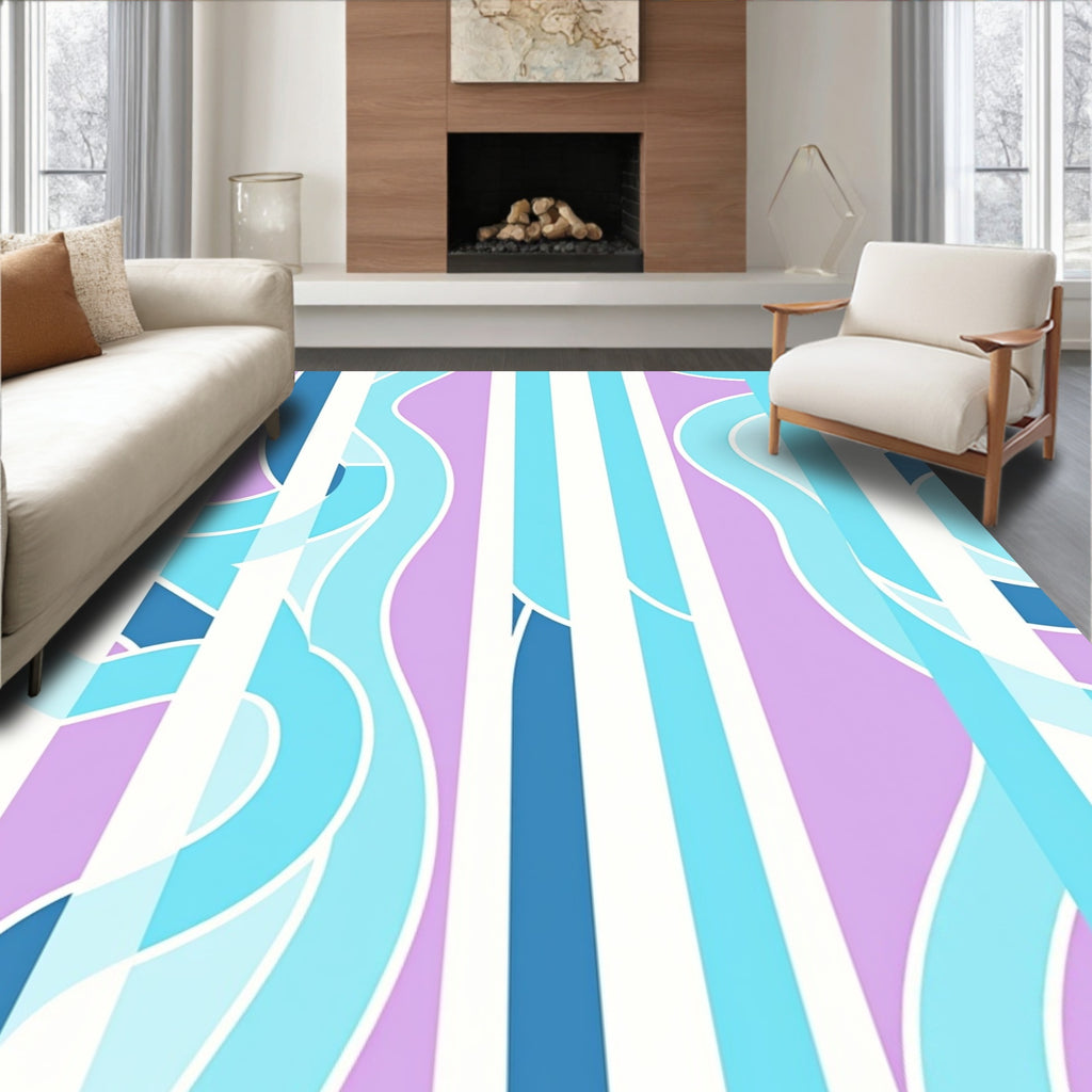 Vivid Blues Lavender Stripes Swirl Design Rug