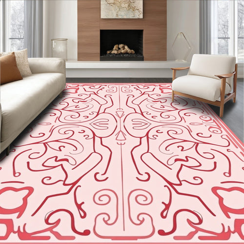 Abstract Red Swirls Shapes Rug