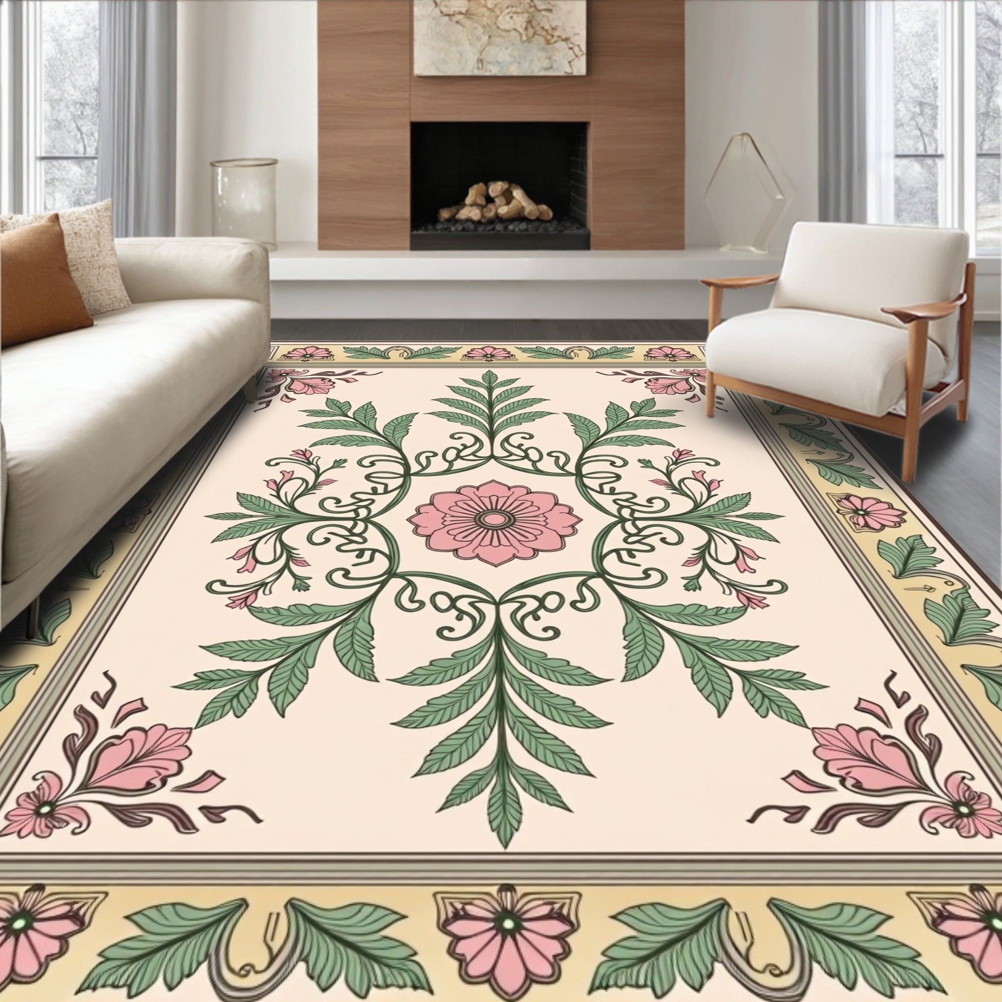 Floral Leafy Scrollwork Traditional Rug