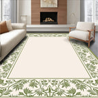 Green Floral Scrollwork Border Pattern Rug