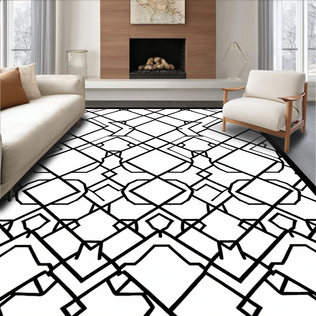 Black White Abstract Geometric Design Rug