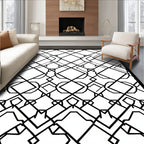 Black White Abstract Geometric Design Rug