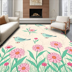 Whimsical Birds and Blooming Flowers Rug