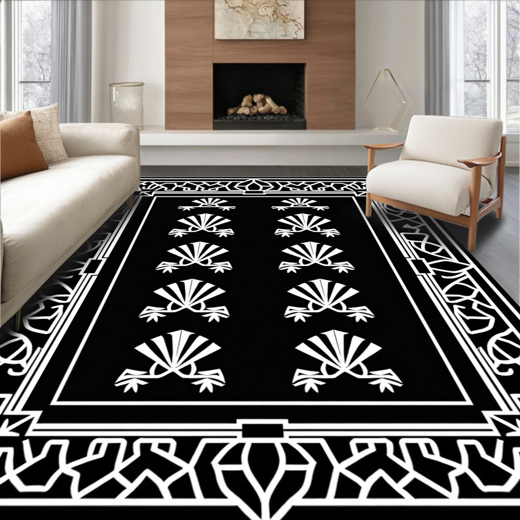 Bold Abstract Fan Motif Geometric Design Rug