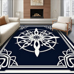 Navy White Abstract Floral Mandala Design Rug