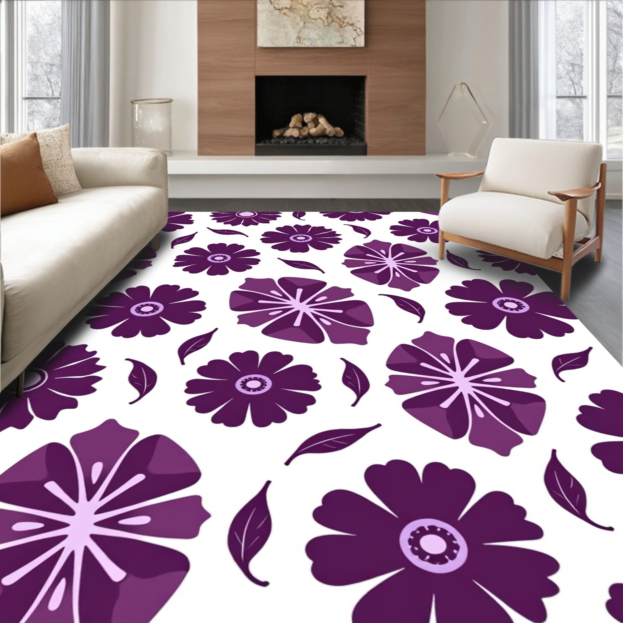 Vibrant Purple Floral Pattern Design Rug