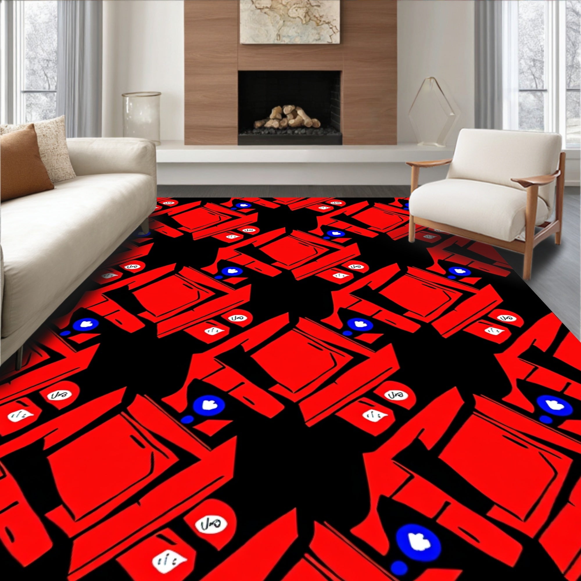 Bold Red Abstract Geometric Design Rug