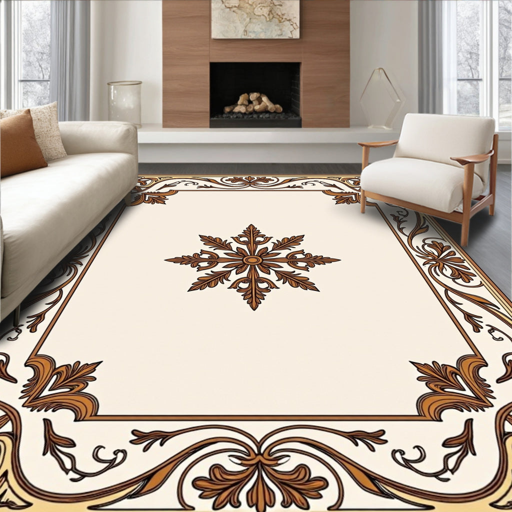 Ornate Floral Medallion Frame Design Rug