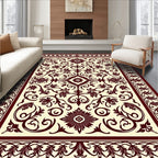 Elegant Floral Scrollwork Cream Rust Rug