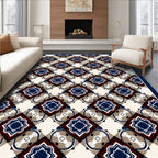 Geometric Lattice Indigo Burgundy Design Rug