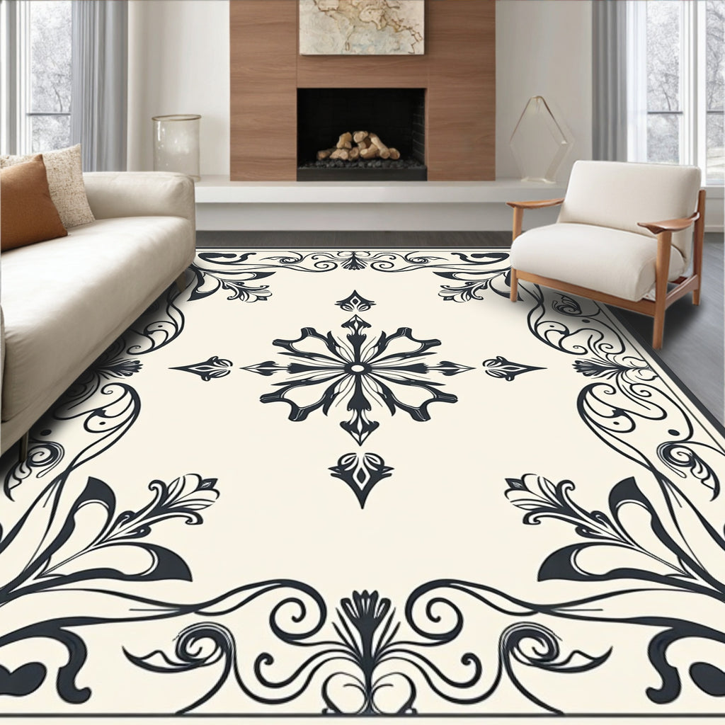 Ornate Floral Scrollwork Motif Rug